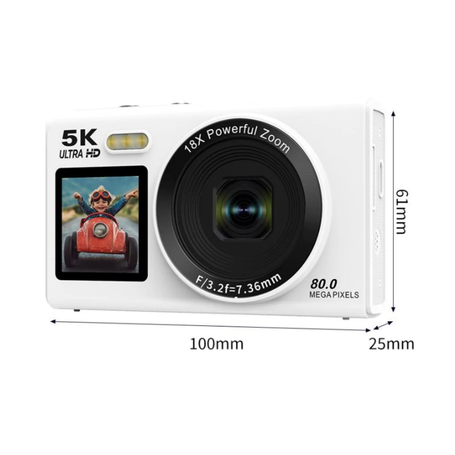 Bytelike Digitalkamera in Weiß mit 64GB Karte und USB Reader, 5K UHD 8000W Pixel, 18X Zoom und Autofokus für Reise und Alltag - Bild 6