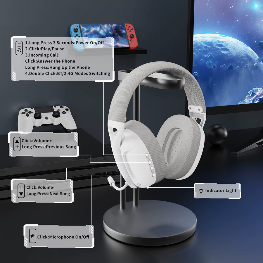 Attack Shark L80 Ultraleichtes Tri-Mode Gaming-Headset in Weiß für PC, PS4, PS5, Switch und Xbox - Bild 5