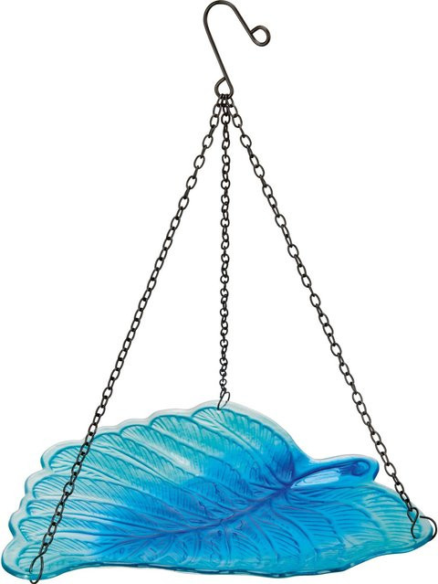 Hängende Vogeltränke aus Glas in Grün mit Blatt-Design, Durchmesser: 30 cm - Bild 1