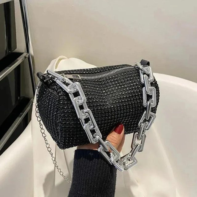 Weft Mini-Ketten-Handtasche, Strass, schwarz, Damen - Bild 1