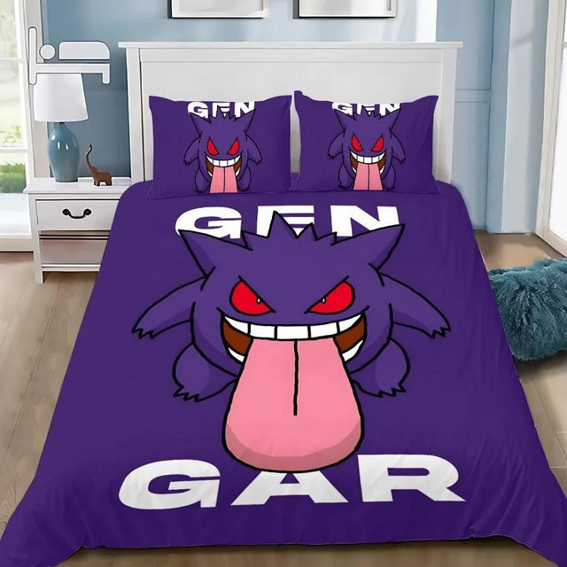 Bettwäscheset mit Cartoon-Motiv Binchi Fitness, 3-teiliges Set aus Bettbezug und Kissenbezügen aus Mikrofaser in Lila, B/H: 173 x 218 cm - Bild 1