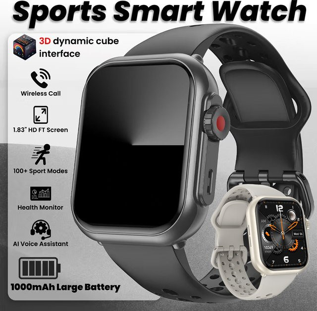 CRTORRS Luxuriöse Smartwatch für Herren und Damen in Schwarz mit Blutdruckmessgerät und 1000mAh Akku, wasserdichte Sport-Smartwatch für Android und Unisex-Nutzung - Bild 1