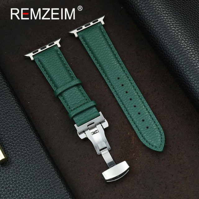 REMZEIM Uhrenarmband Leder, Litschi-Maserung, Edelstahl, Silber, Unisex - Bild 1