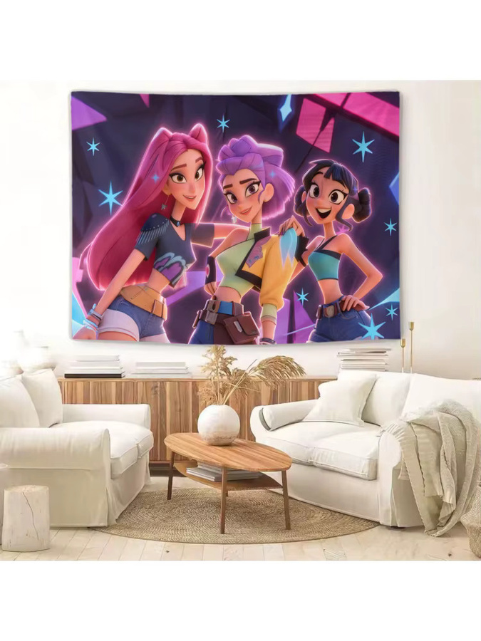 Hasbro Kpop Girl Group Wandteppich im Neon-Stil, Mehrfarbiger Wandbehang als ästhetische Raumdekoration, Breite: 150 cm, Höhe: 100 cm - Bild 7