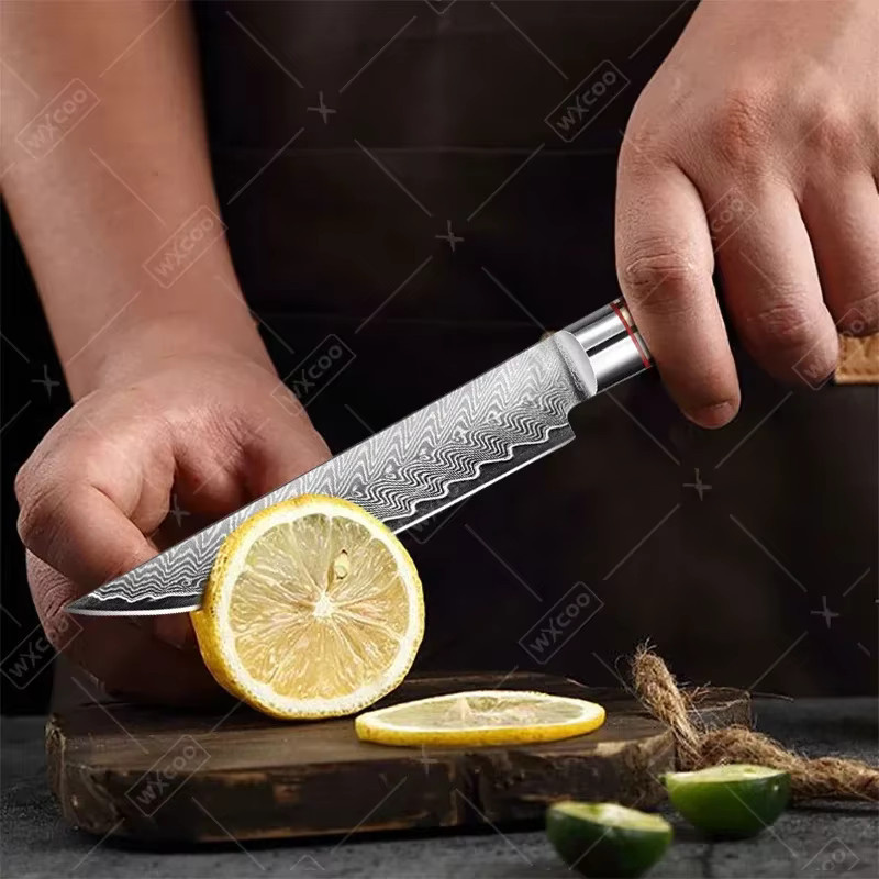 WXCOO Japanisches Damast-Küchenmesser in Silber als Mehrzweck-Kochmesser für Fleisch, Fisch und Obst - Bild 5