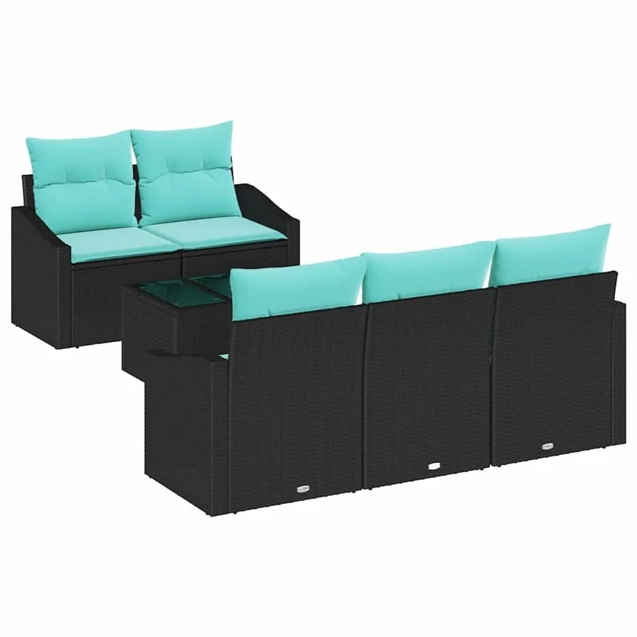vidaXL 6-teiliges Lounge-Sofa Set aus Poly Rattan mit Kissen in Schwarz und Türkis - Bild 2