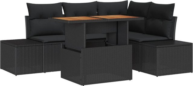 vidaXL 5-tlg. Garten-Sofa-Set aus Poly Rattan in Schwarz mit integriertem Stauraum und Tisch - Bild 1