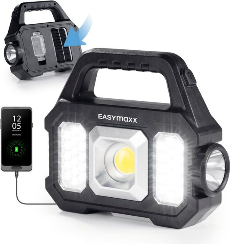 Easymaxx 12899 COB LED Arbeitsleuchte in Schwarz, akkubetrieben und solarbetrieben - Bild 2