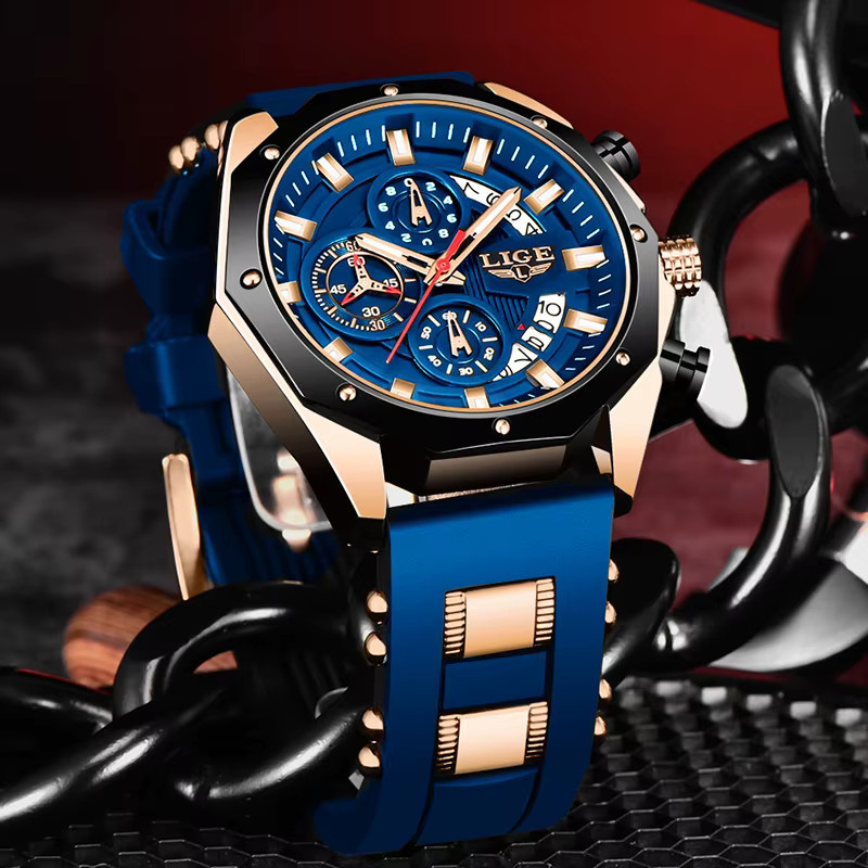 LIGE Armbanduhr Quarz, Silikon, Blau, Herren - Bild 2