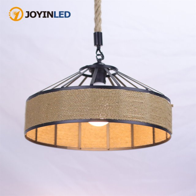 JOYINLED Vintage Hanfseil-Kronleuchter in Schwarz, Industrielle Retro Pendelleuchte aus Metall mit warmweißem LED-Licht - Bild 1