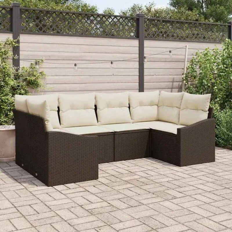 Vidaxl Garten-Sofa-Set aus Rattan und Metall mit Kissen und Speicherfunktion, 6-teilig, Braun und Creme - Bild 1