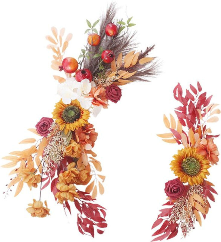 Tooarts Sonnenblumen Blumenbogen aus Seide als hängende florale Dekoration für Hochzeit und Herbst in Mehrfarbig (Beige, Rot) - Bild 1