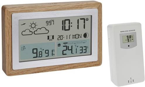TFA Dostmann Funk-Wetterstation OAK 35.1167.54 in Braun mit 12-Stunden-Vorhersage und Unterstützung für bis zu 3 Sensoren - Bild 1