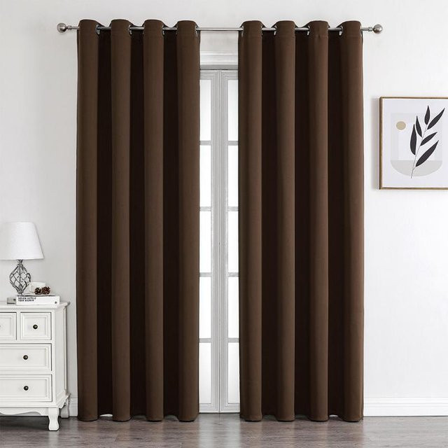 Verdunkelungsvorhang aus Polyester in Dunkelbraun, wärmeisolierend und geräuschreduzierend, Breite: 132 cm, Höhe: 274 cm - Bild 1