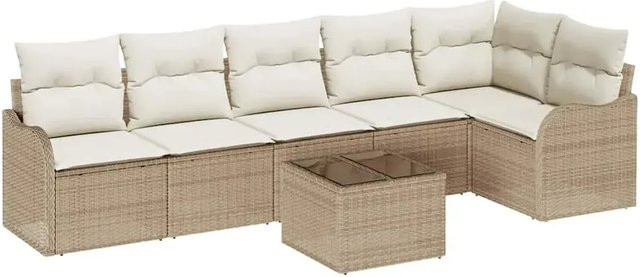vidaXL Garten-Sofa-Set aus Poly-Rattan in Braun mit 7-teiliger Lounge-Garnitur, Ecksofa, Sesseln und Couchtisch inklusive Kissen und integriertem Stauraum - Bild 1