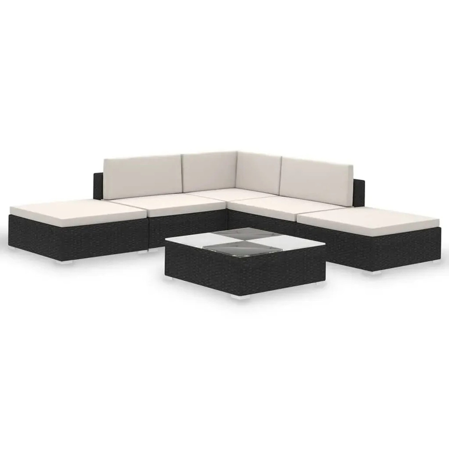 vidaXL 6-teiliges Garten-Lounge-Set aus Poly-Rattan in Schwarz mit wetterfesten Auflagen und pulverbeschichtetem Stahlgestell - Bild 2