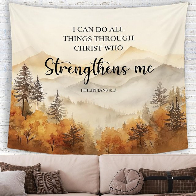 Christlicher Wandteppich mit Bibelvers Joshua 1:9 in Aquarell-Optik von JMG Household Supplies, Beige, B: 70 cm, H: 100 cm - Bild 1