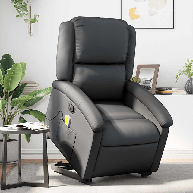 vidaXL Massagesessel mit Aufstehhilfe aus Echtleder in Schwarz - Bild 2