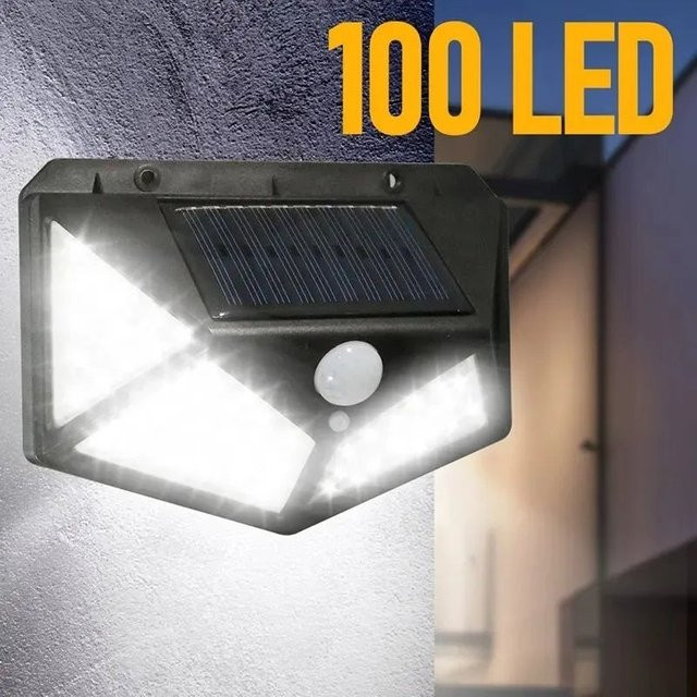 ESMARTER Solarbetriebene LED Wandleuchte mit Bewegungssensor und 100 LEDs in Schwarz für den Garten und Außenbereich - Bild 1