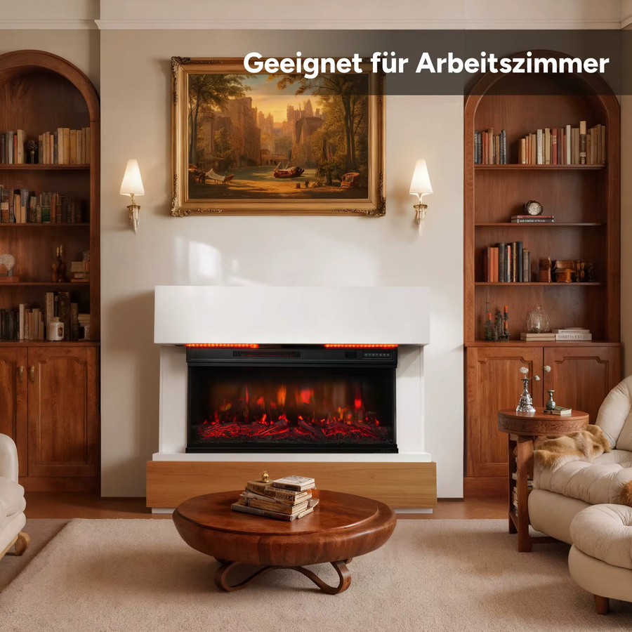 HOMAVO Elektrokamin mit Schrank in Schwarz oder Weiß, 3D-Flammeneffekt mit LED-Leiste, Heizleistung 1000/2000W, Breite: 91,44 cm - Bild 4