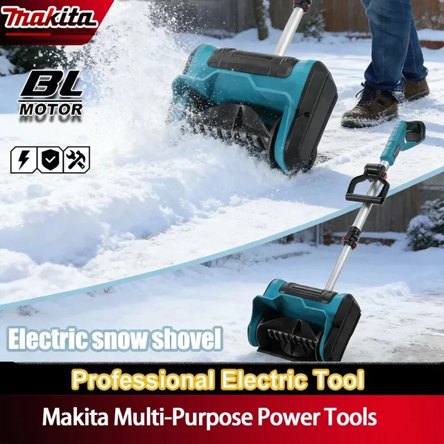 Makita Akku-Schneeschaufel Schneefräse in Blau mit Ersatzakku aus Kohlenstoffstahl und ABS - Bild 1