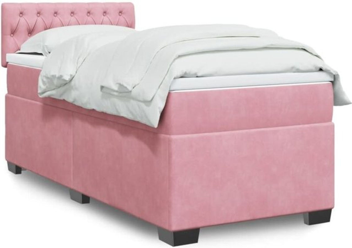 Vidaxl Boxspringbett mit Matratze in Rosa und Weiß aus Samt, B/T/H: 200 x 100 x 100,5 cm - Bild 1