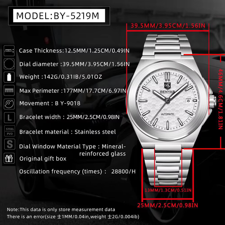 Benyar Automatik-Armbanduhr, Edelstahl, Schwarz, Herren - Bild 2