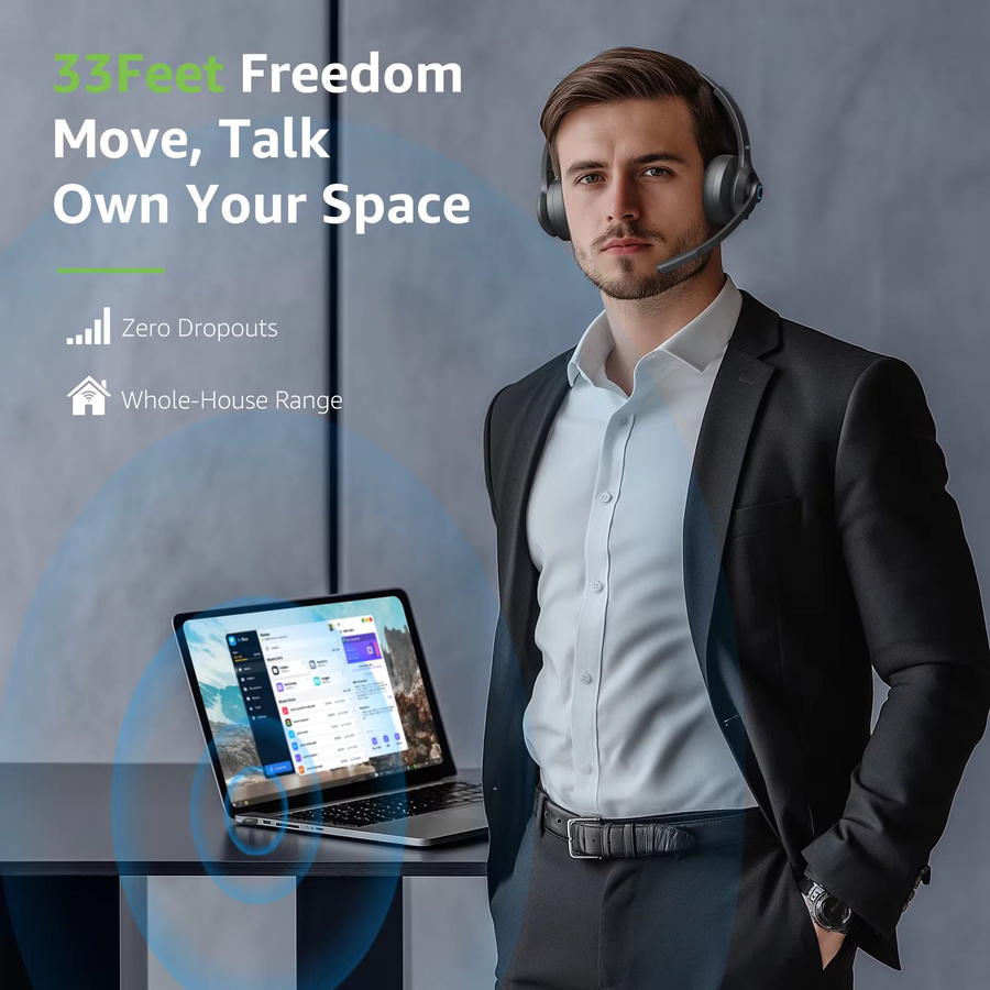 Acer HB02 Kabelloses Dual-Mode-Headset mit Bluetooth 5.3 und 2,4G USB-Dongle, ENC Mikrofon für kristallklare Anrufe, Schwarz - Bild 3