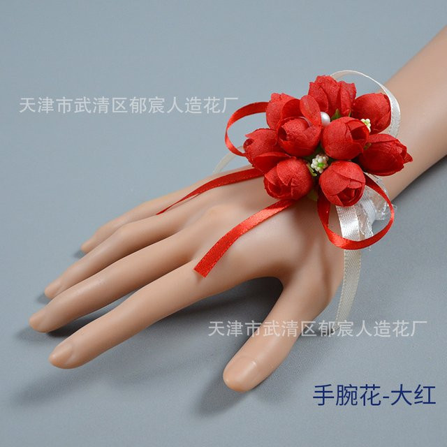 Wusmart Satinband-Kunstblumen-Rosen-Handgelenk-Corsage für Hochzeiten in Rot oder Lila - Bild 1