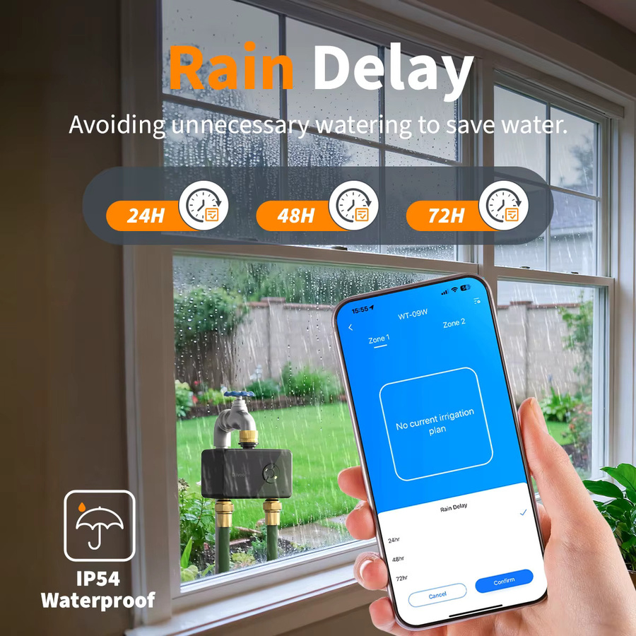 Diivoo WLAN-Bewässerungstimer für 2 Zonen, intelligenter programmierbarer automatischer Bewässerungscontroller für deinen Garten in Schwarz - Bild 5