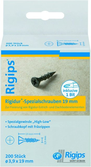Rigips Rigidur Schnellbauschraube Typ UMN aus Stahl, 200 Stück, Durchmesser: 3,9 mm, Länge: 19 mm - Bild 1