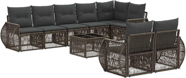 vidaXL Gartensofa-Set 9-teilig aus Poly-Rattan in Grau und Anthrazit mit Polsterung und Couchtisch in U-Form - Bild 1