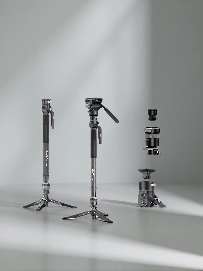 COMAN M1 pro V5 Kohlefaser-Reisestativ 4-teilig mit Ein-Klick-Hebesystem und Schnellwechselplatte in Schwarz - Bild 5