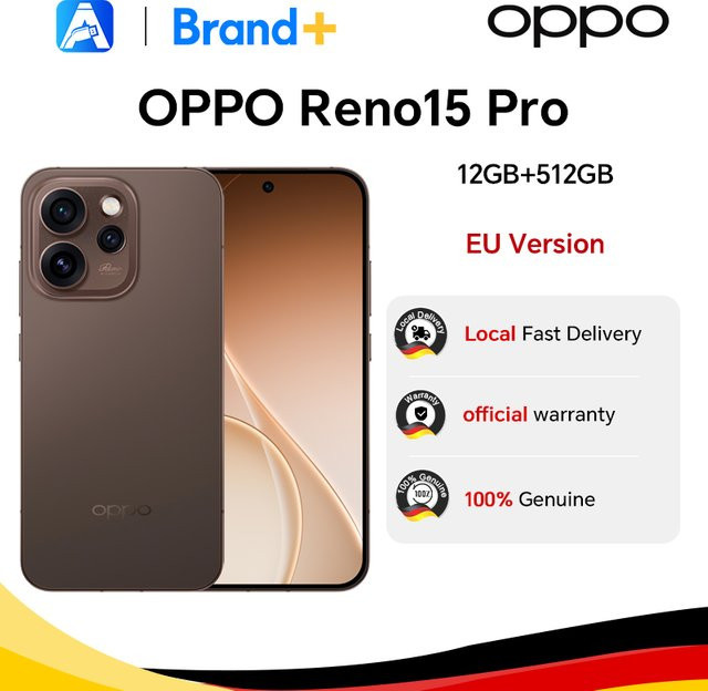 OPPO Reno15 Pro 5G Smartphone mit 512 GB Speicher, 12 GB RAM, MTK Dimensity 8450, 6,32 Zoll Display, 50 MP Kamera, 6200 mAh Akku und NFC in Blau oder Braun - Bild 1