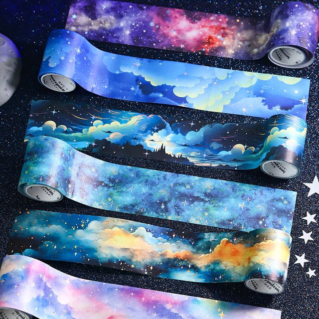 Journal GO Washi Tape Starry Dreams Laser Silver Starry Sky für Scrapbooking und Journaling, B: 5 cm, L: 200 cm - Bild 1