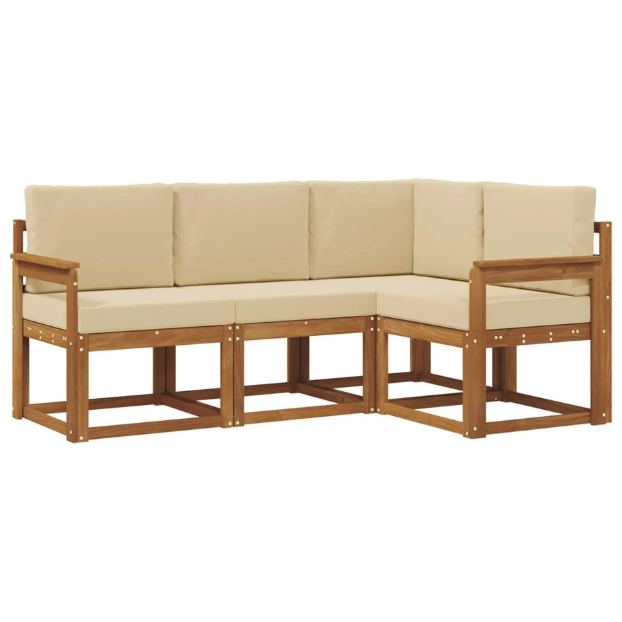 vidaXL Outdoor-Sofagarnitur in L-Form aus massivem Akazienholz mit Kissen in Beige - Bild 2