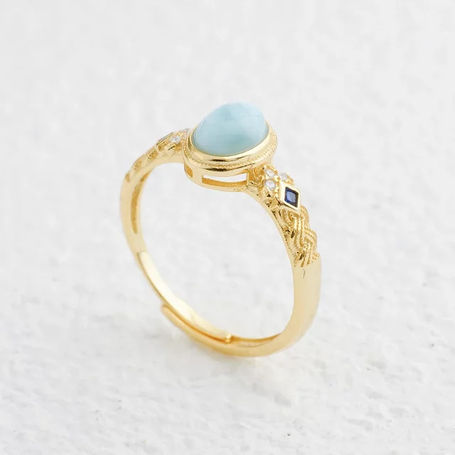 HOYON Ring 925 Silber, Larimar-Edelstein, Gold, Damen - Bild 1