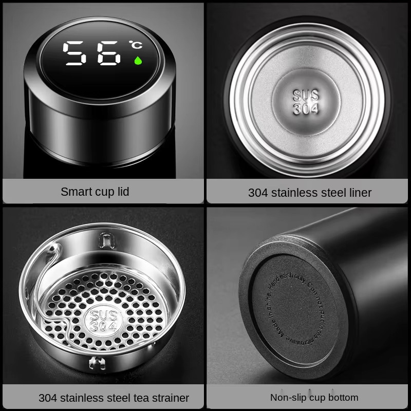 Smart Digital Thermos Wasserflasche aus Edelstahl mit Vakuum-Isolierung von Venlohome in Blau oder Schwarz - Bild 4