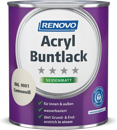 RENOVO Acryl-Buntlack für Holz, Cremeweiß RAL 9001, seidenmatt, 0,75 l - Bild 1