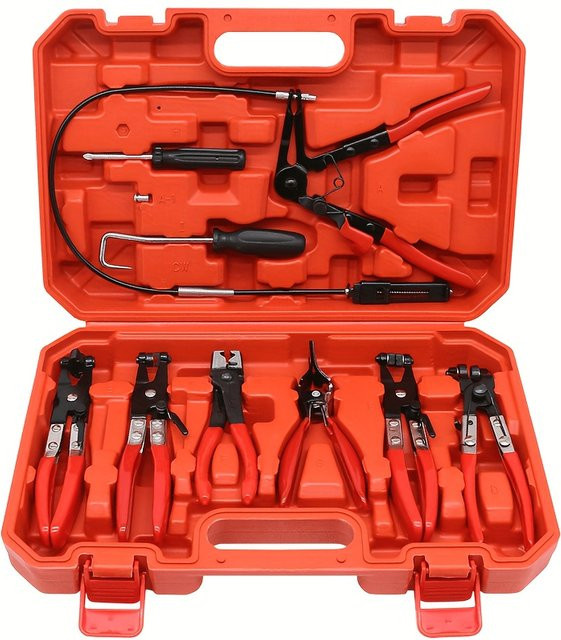 NIUXIANG 9-teiliges Schlauchklemmenzangen-Set mit flexiblem Draht, Schlauchdrehbacke und Flachbandzange in Rot - Bild 1