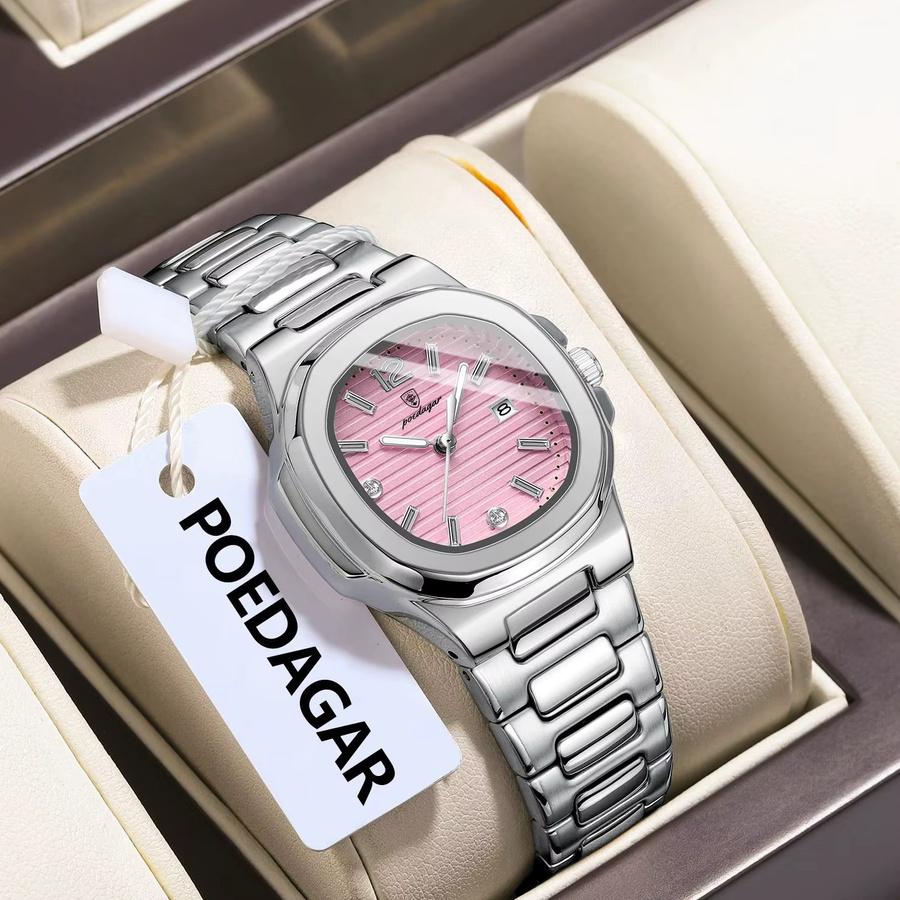 POEDAGAR Armbanduhr, Quarz, Edelstahl, Silber, Eckig, Damen - Bild 2