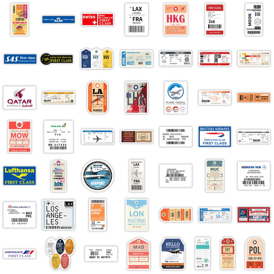 50 Stück Bordkarten-Flugticket-Graffiti-Aufkleber in Multicolour von BulingBulingStickers Store zur DIY-Dekoration für Gepäck und Notizbücher - Bild 2