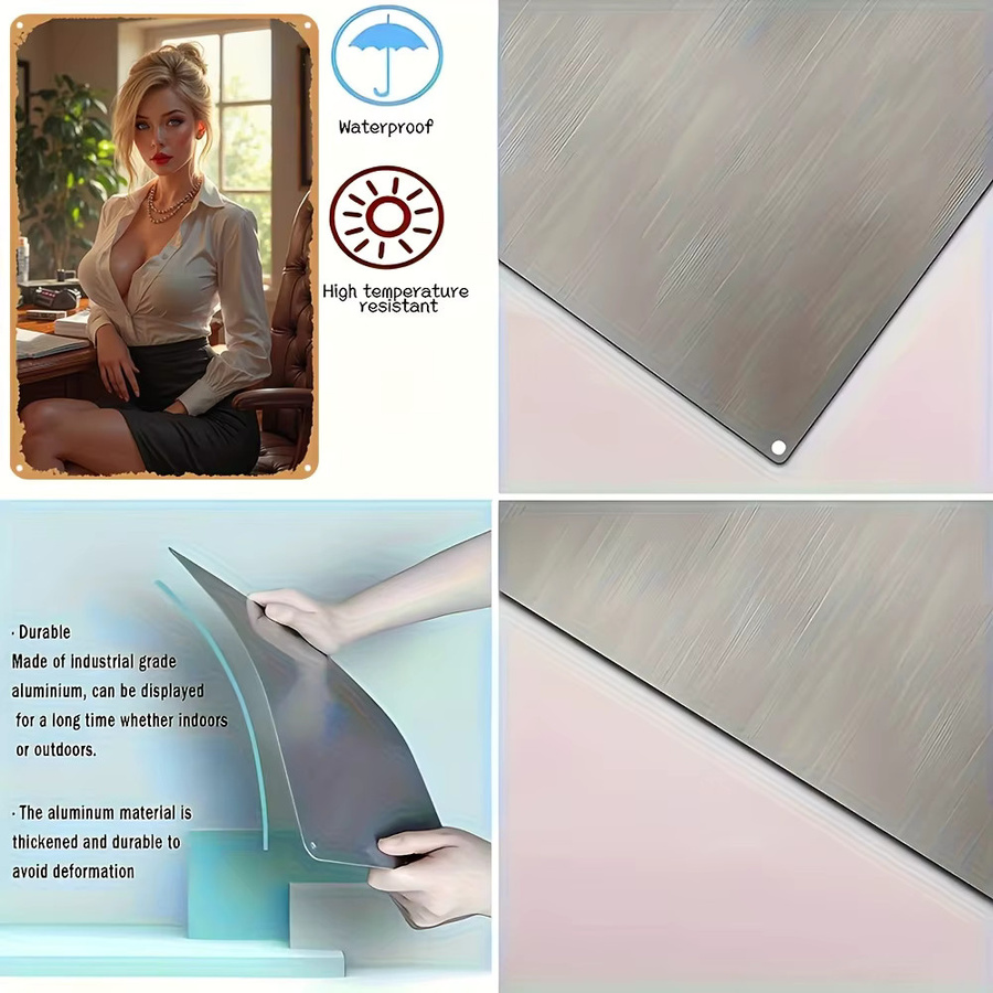 CIFBUY Vintage Metall-Wandkunst Dekoration – Abstraktes Frauenporträt als Aluminium-Schild in Mehrfarbig - Bild 4