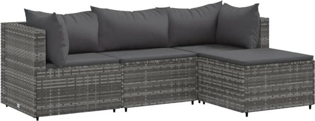 vidaXL 4-tlg Garten-Lounge-Set in L-Form aus grauem Poly-Rattan mit Kissen und pulverbeschichtetem Stahlgestell - Bild 1