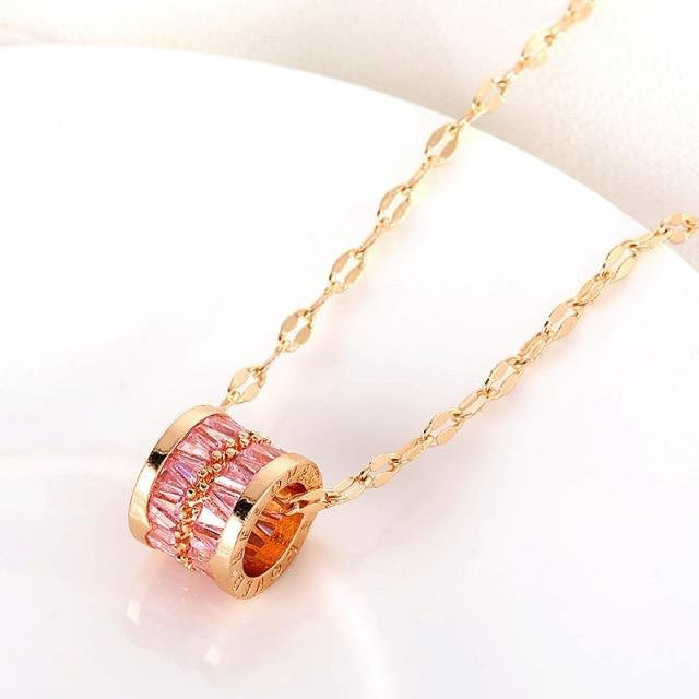 YIRAN Jewelry Halskette, Edelstahl, Kristall, rosa, Damen - Bild 1