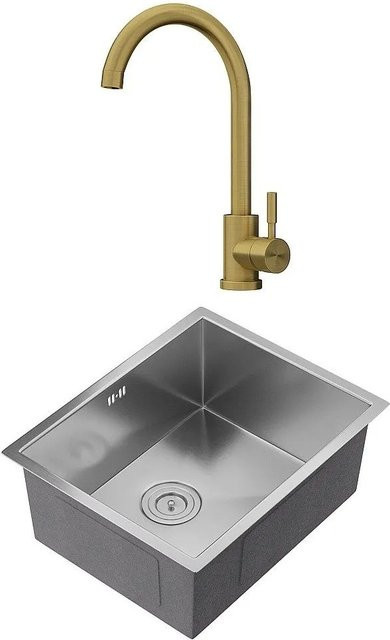 Vente-unique Einbauspüle Soela aus Edelstahl in Grau mit Gold-Akzenten, Breite: 55 cm - Bild 1
