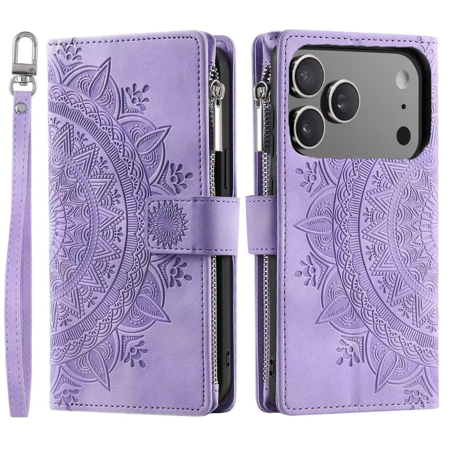 Eseble Crossbody Lederhülle mit Reißverschluss für iPhone 15 und iPhone 14 in Purple - Bild 1