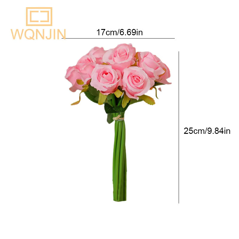 WQNJIN Künstlicher Brautstrauß mit 12 Rosen aus Seide in Pink und Lila - Bild 2