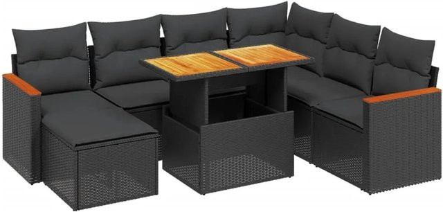 vidaXL 8-teilige Garten-Sofagarnitur aus Poly-Rattan und Akazienholz in Schwarz mit Kissen - Bild 1