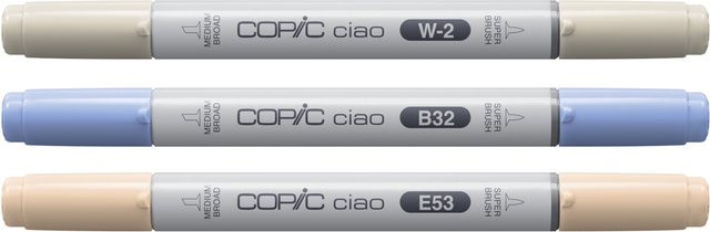 Copic Marker Set Ciao Layer & Mix Cozy Palette mit 3 Brush-Stiften in Warm Grey, Pale Blue und Raw Silk - Bild 1